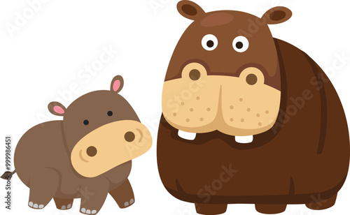 cute cartoon hippo character on white background illustration