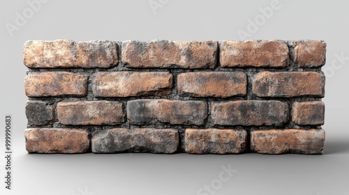 Rustic brick wall, textured surface, white isolate background.