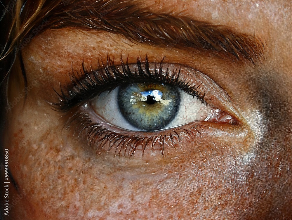 Close-up Portrait of a Human Eye with Freckles Close-up Portrait of a Human Eye with Freckles
