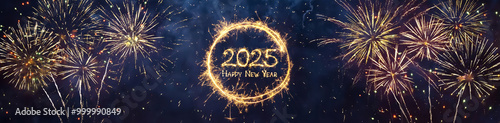 Canvas Print Happy New Year 2025 Wide Angle web banner.