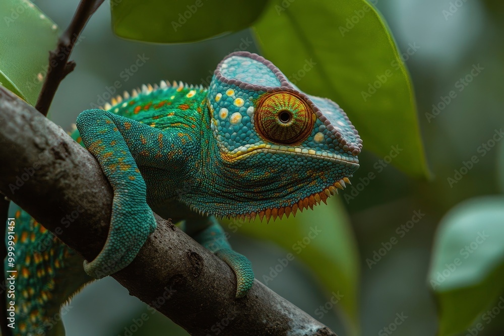 Fototapeta premium Green chameleon india -generative ai