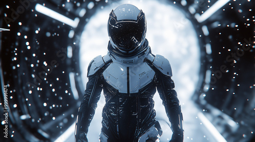 Futuristic Astronaut Silhouette in Space