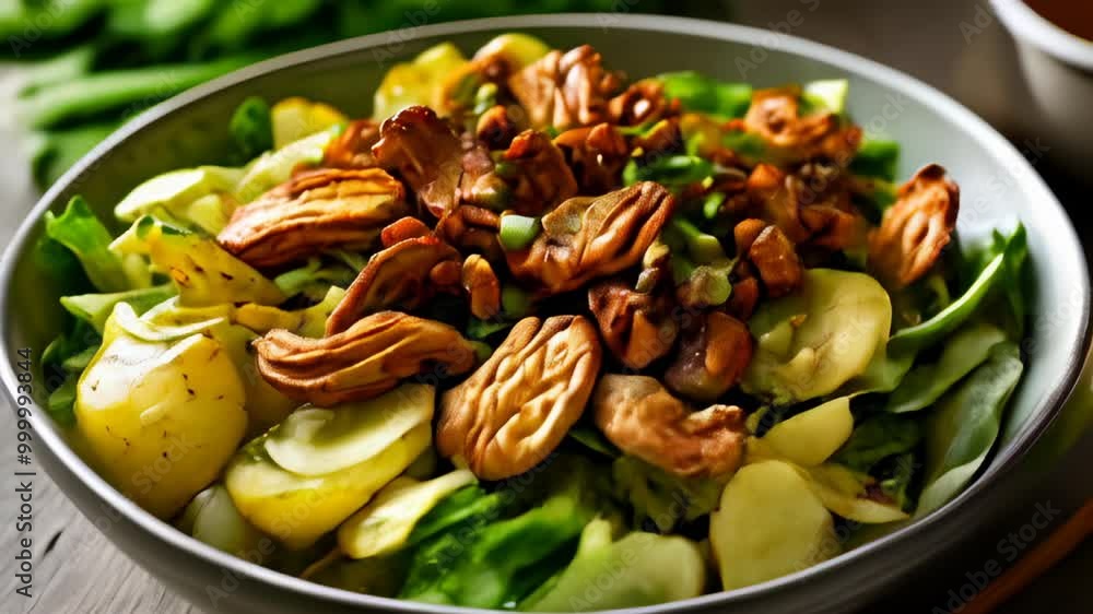 Deliciously healthy salad with walnuts and greens Deliciously healthy salad with walnuts and greens