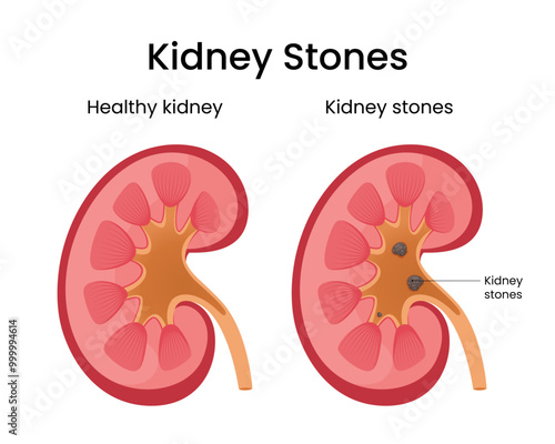 Healthy Kidney and Kidney Stones Vector Illustration