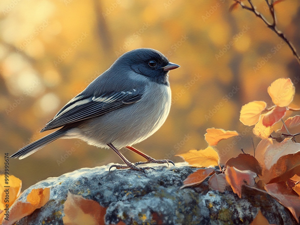 A Small Bird Perched on a Rock in Autumn A Small Bird Perched on a Rock in Autumn