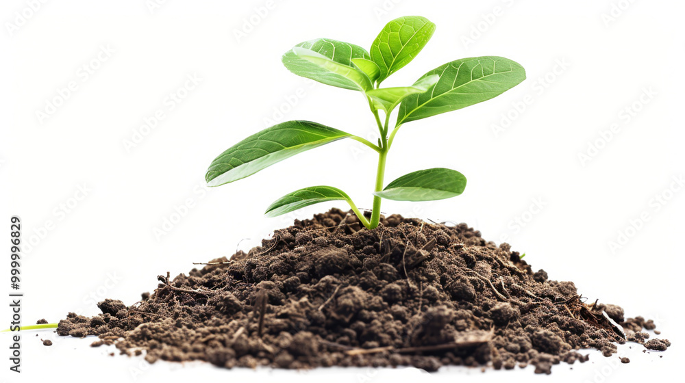 The seedlings are in the ground tree growing isolated white background The seedlings are in the ground tree growing isolated white background