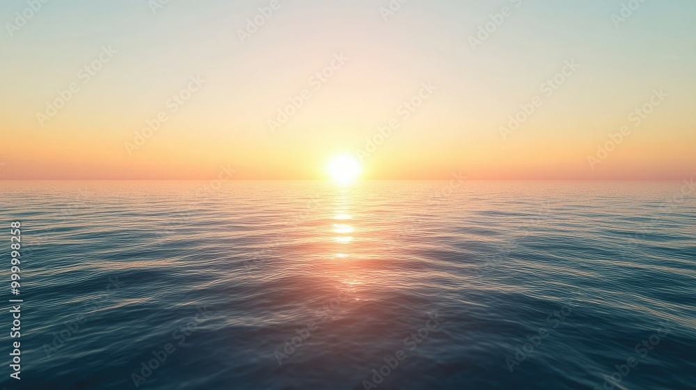 Obraz premium A breathtaking sunrise over a calm ocean, with a clear sky providing ample space for adding text.