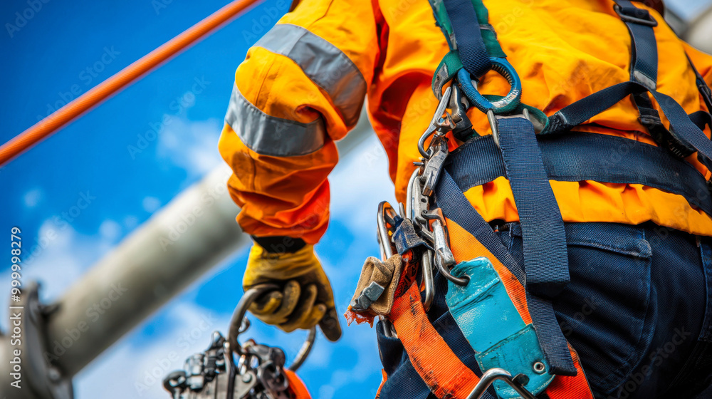 Worker in safety gear on construction site. Worker in safety gear on construction site.