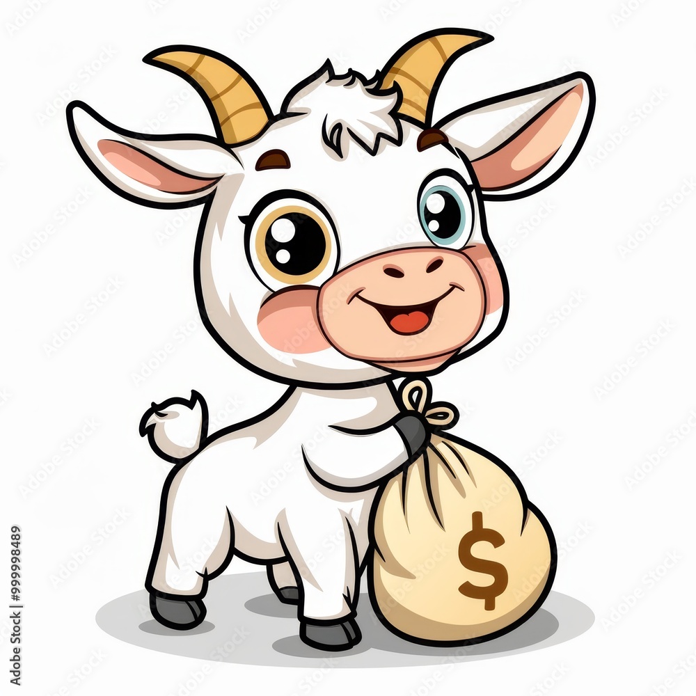 cute goat holding money and bag cartoon icon illustration cute goat holding money and bag cartoon icon illustration