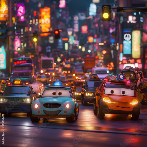 A traffic jam with cartoonish cars