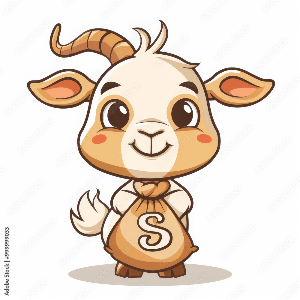 cute goat holding money and bag cartoon icon illustration cute goat holding money and bag cartoon icon illustration
