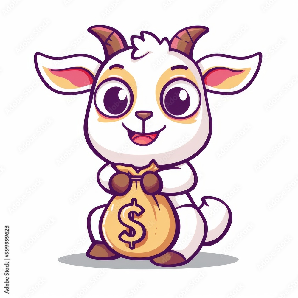cute goat holding money and bag cartoon icon illustration cute goat holding money and bag cartoon icon illustration