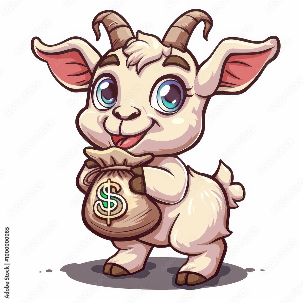 cute goat holding money and bag cartoon icon illustration cute goat holding money and bag cartoon icon illustration