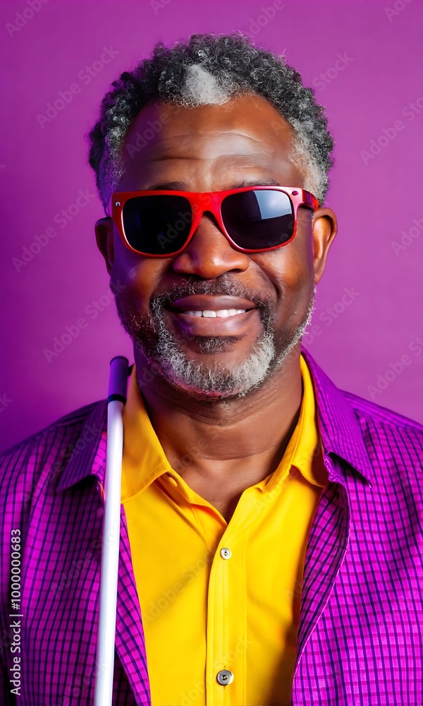 Senior Black Blind Man with White Cane in Studio Setting
Senior Black Blind Man with White Cane in Studio Setting