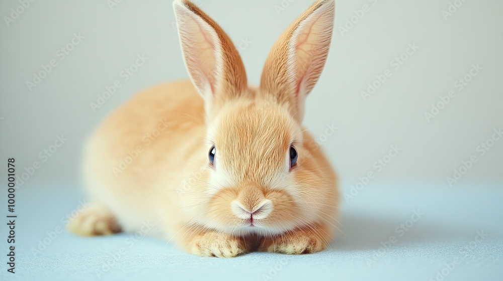 Obraz premium A close-up of a rabbit with a weak posture lying in a clean, simple environment, providing plenty of open space for adding text.