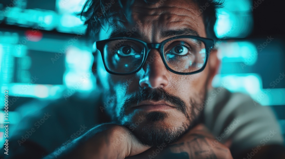 An unnamed individual is seen sitting before numerous monitors, emphasizing themes of technology, data analysis, and modern digital communication. An unnamed individual is seen sitting before numerous monitors, emphasizing themes of technology, data analysis, and modern digital communication.