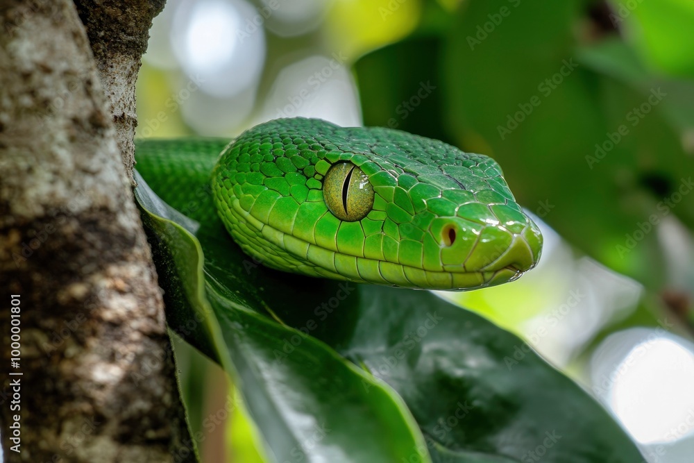 Green Snake on a tree .generative ai Green Snake on a tree .generative ai