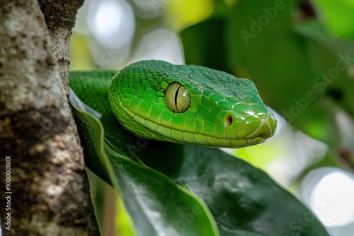 Green Snake on a tree .generative ai