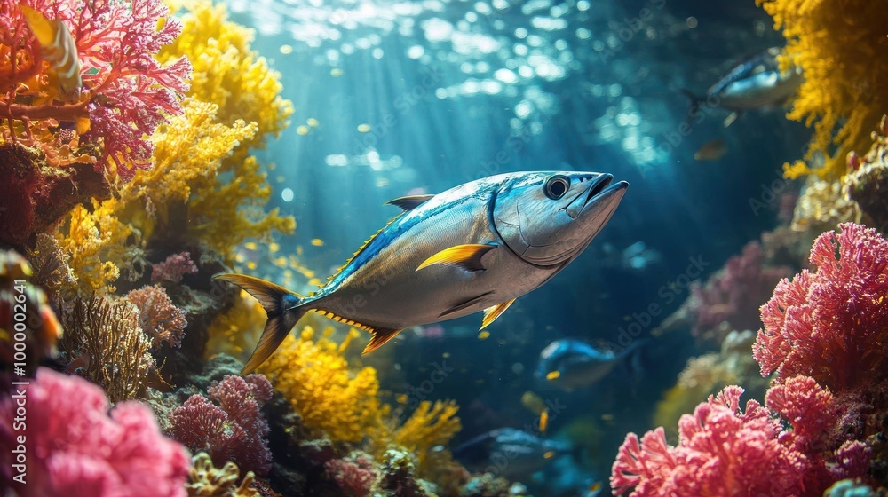 Underwater wild world with tuna fishes Underwater wild world with tuna fishes