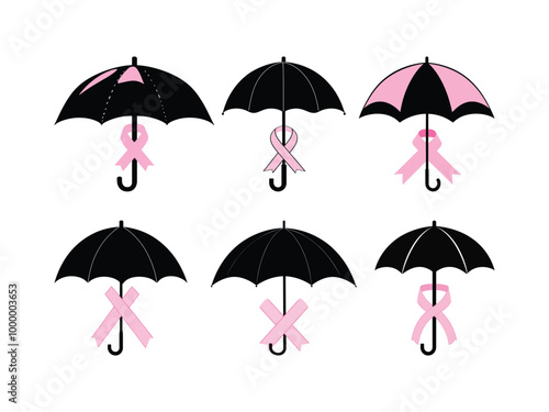 Pink Umbrella with Breast Cancer Awareness Ribbon.