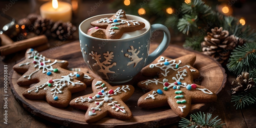 cozy Christmas scene with a cup of hot chocolate and decorated gingerbread cookies in a festive setting, christmas, gingerbread cookies, hot chocolate, holiday decor, cozy atmosphere, festive mug cozy Christmas scene with a cup of hot chocolate and decorated gingerbread cookies in a festive setting, christmas, gingerbread cookies, hot chocolate, holiday decor, cozy atmosphere, festive mug