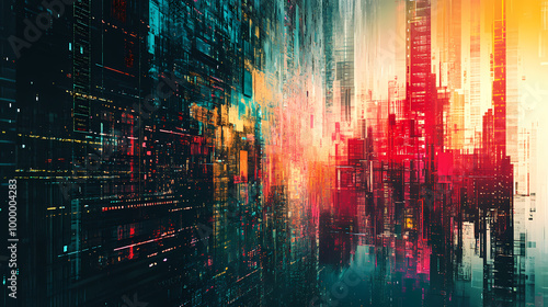 Abstract futuristic utopian cityscape, neural network generated art. AI Utopia. Illustration