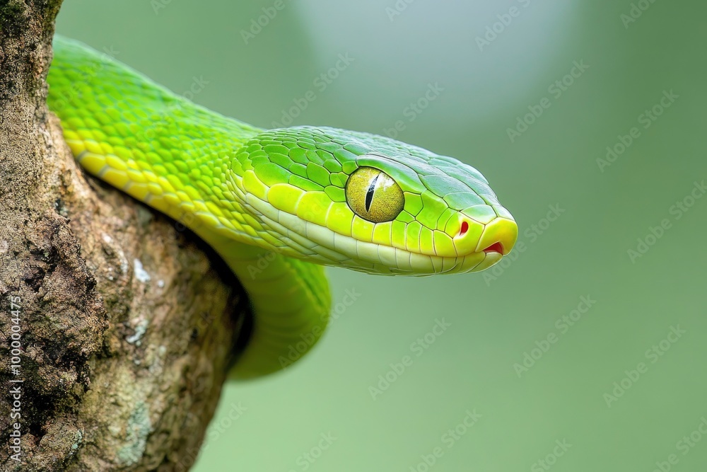 Green Snake on a tree .generative ai Green Snake on a tree .generative ai