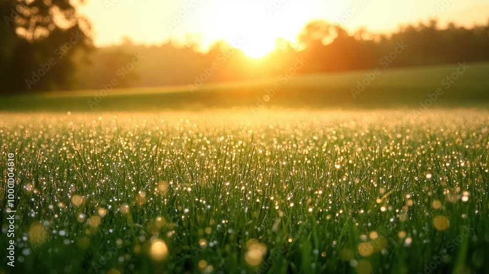 A field of dew-covered grass bathed in early morning light, with ample open sky for text. A field of dew-covered grass bathed in early morning light, with ample open sky for text.