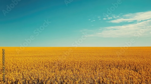 A field of soybeans ready for harvest with a blue sky above, offering a large area for adding text or copy.