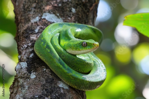 Green Snake on a tree .generative ai