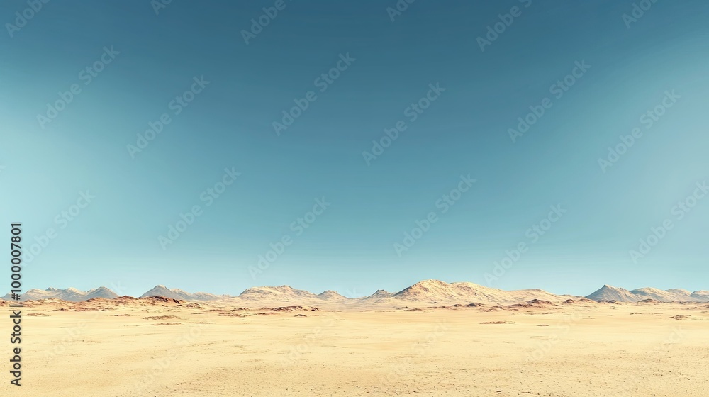 A panoramic view of an open desert landscape with sand dunes and a clear sky, providing space for copy. A panoramic view of an open desert landscape with sand dunes and a clear sky, providing space for copy.