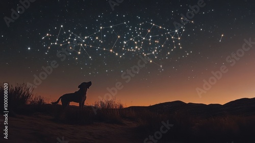 The beautiful Canis Major constellation glowing brightly above a desert landscape, with the stars clearly visible