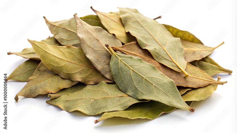 Indian bay leaves or tej patta isolated on white background with clipping path Dried bay leaves Aerial Indian bay leaves or tej patta isolated on white background with clipping path Dried bay leaves Aerial