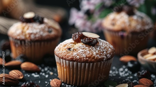 Homemade Raisin cupcake closeup view