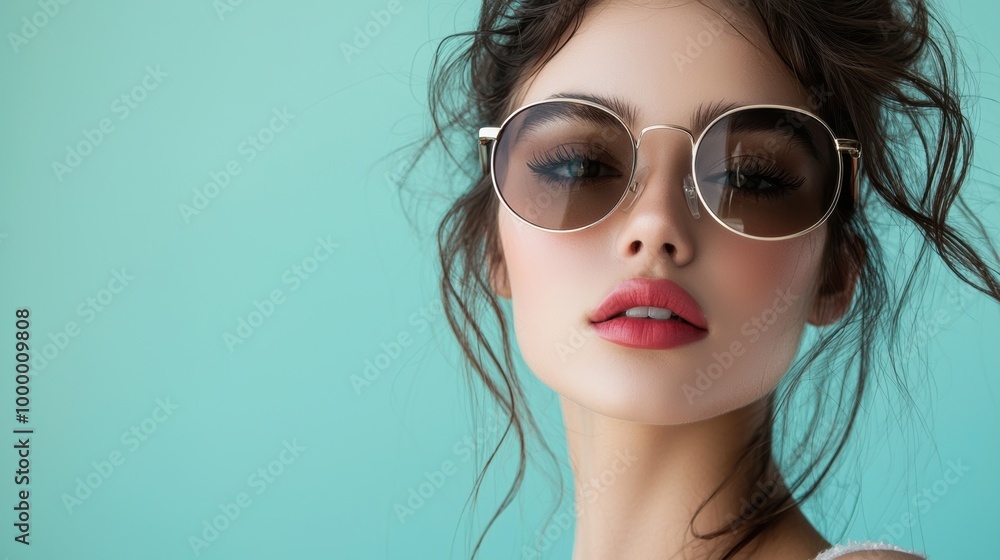 Fashionable Woman in Sunglasses Posing Confidently in Studio Fashionable Woman in Sunglasses Posing Confidently in Studio