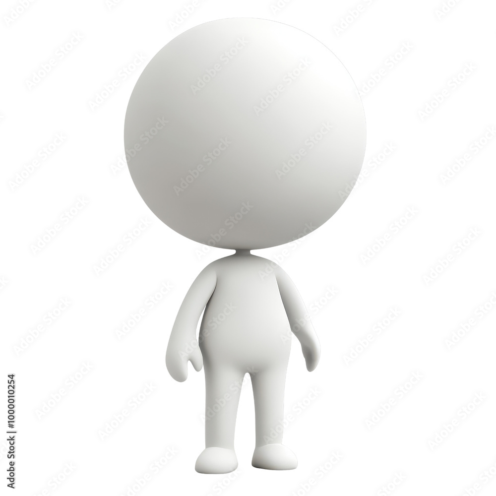 A minimalist 3D character model with a round head and simple form, suitable for various design and animation projects., isolated on a transparent background. A minimalist 3D character model with a round head and simple form, suitable for various design and animation projects., isolated on a transparent background.