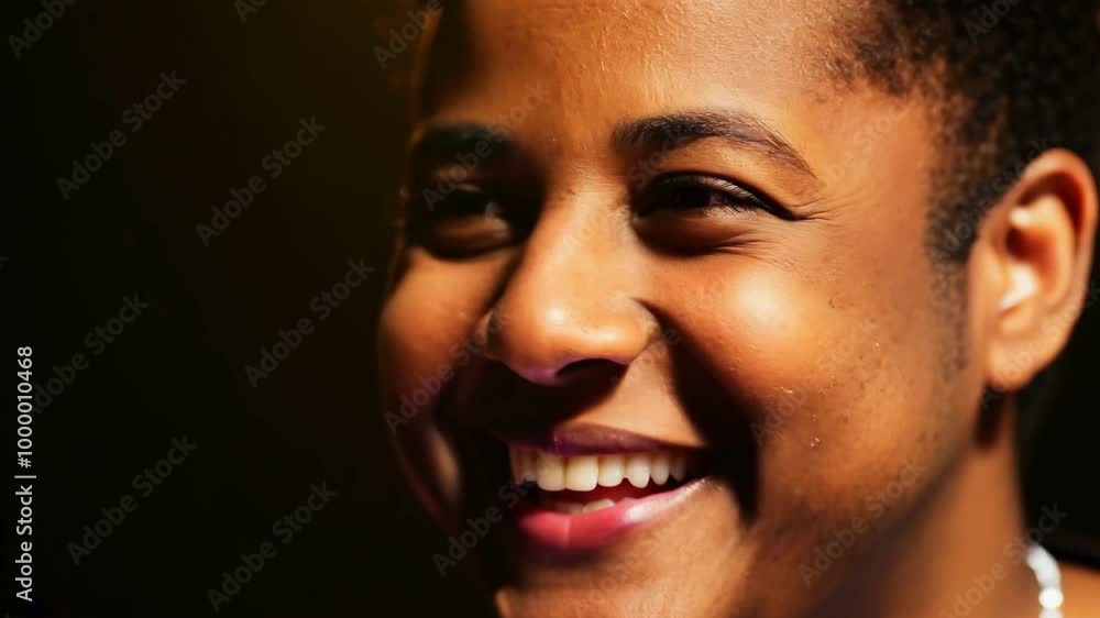 Joyful expression of a smiling person with radiant skin Joyful expression of a smiling person with radiant skin