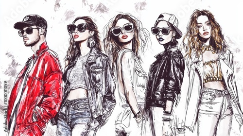 Fashionable and Confident Young Women Posing in Edgy Urban Outfits