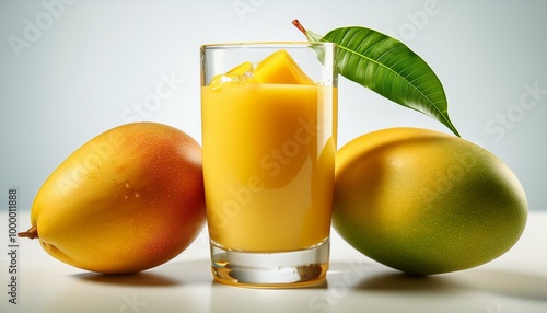 Mango white backgrounds, fresh and organicr make juice; selective focus photo