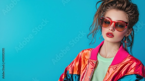 Confident and Stylish Redhead Woman in Vibrant Outfit Posing in Studio