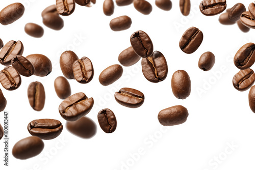 Flying falling coffee beans on TRANSPARENT PNG