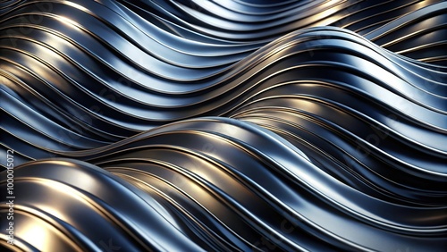 Intricate metallic surface with reflective black and silver curves, ideal for artistic backgrounds medium shot