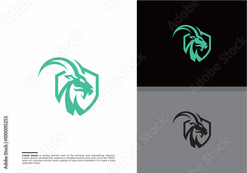 Goat shield Logo Template vector icon illustration design, goat logo icon design vector