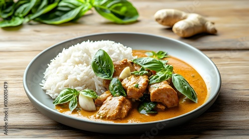 Gaeng Hung Lay - Authentic Northern Thai Pork Curry with Ginger and Garlic Served on a Minimalist Wood Table Perfect for Spicy Food Lovers and Thai Cuisine Enthusiasts