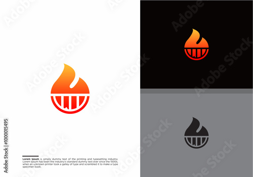 Fire Grill logo design vector idea, Grill Flame logo design
