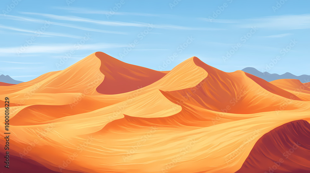 Desert landscape with rolling sand dunes. Rolling Dunes. Illustration Desert landscape with rolling sand dunes. Rolling Dunes. Illustration