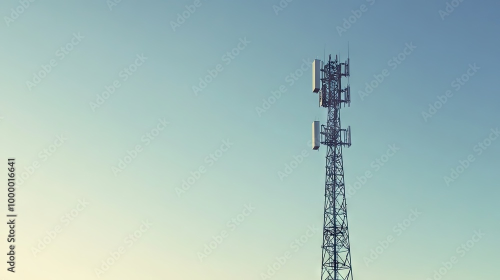A wireless communication tower with a clear sky background, leaving ample space above for adding copy. A wireless communication tower with a clear sky background, leaving ample space above for adding copy.