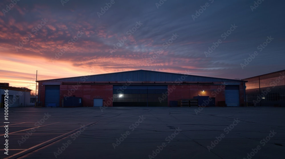 Obraz premium Industrial Building at Sunset