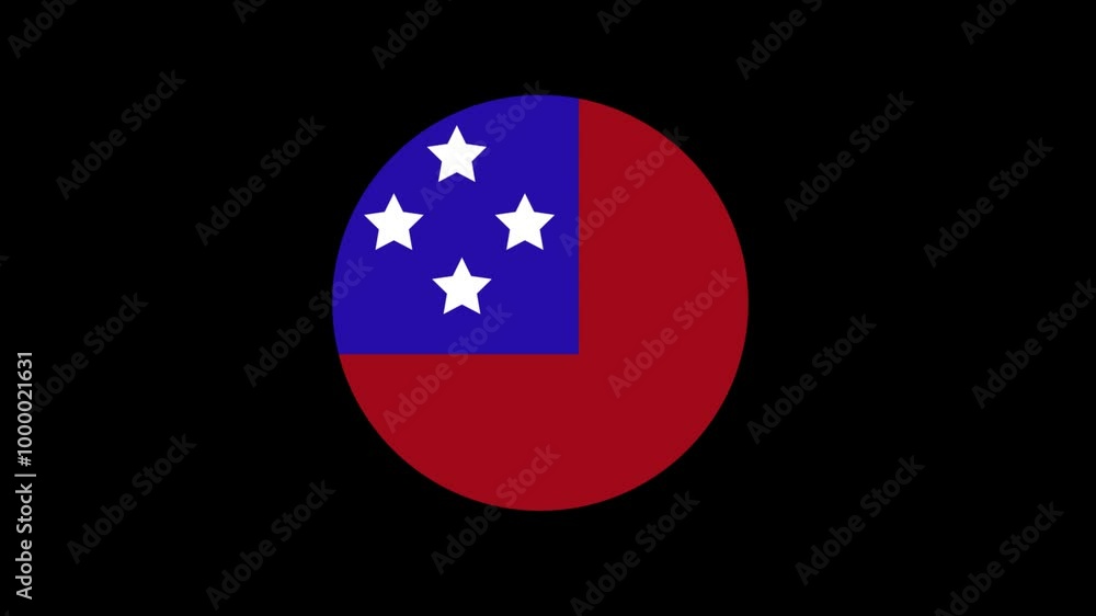 Samoa national flag icon. Circular SAMOA flag badge animation on black background. Samoa national flag icon. Circular SAMOA flag badge animation on black background.