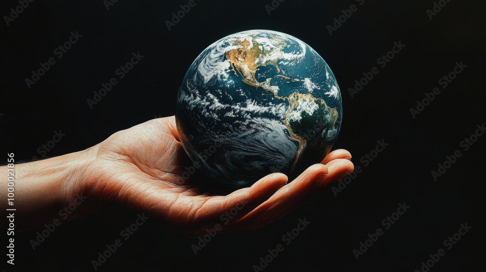 A caring hand embraces a miniature globe with a space background, focusing on conservation and sustainable development, this is 3D illustration. A caring hand embraces a miniature globe with a space background, focusing on conservation and sustainable development, this is 3D illustration.